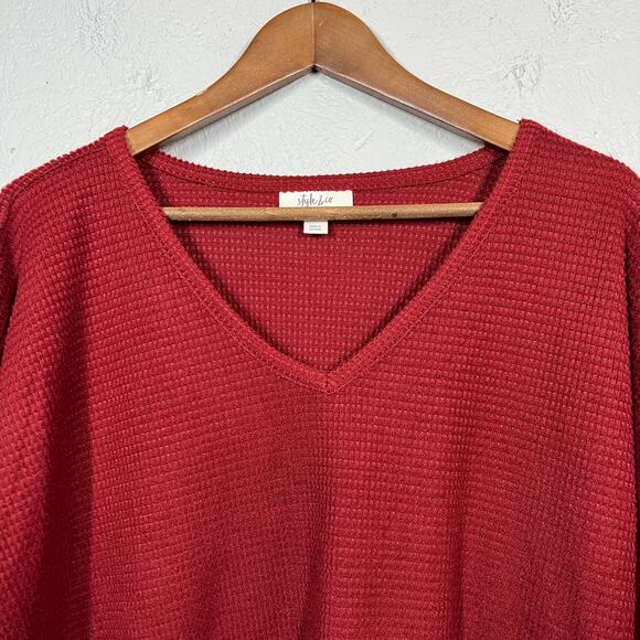 NEW! Style & Co Waffle Knit Loose Fit Soft Slub Tee Long Sleeve Red - XL - Picture 2 of 5